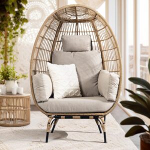 bme heavy duty 500 lbs capacity oversized wicker egg chair for outside, uv 2000 hours material with non-discolouring fabric cushion, durable against water, weather