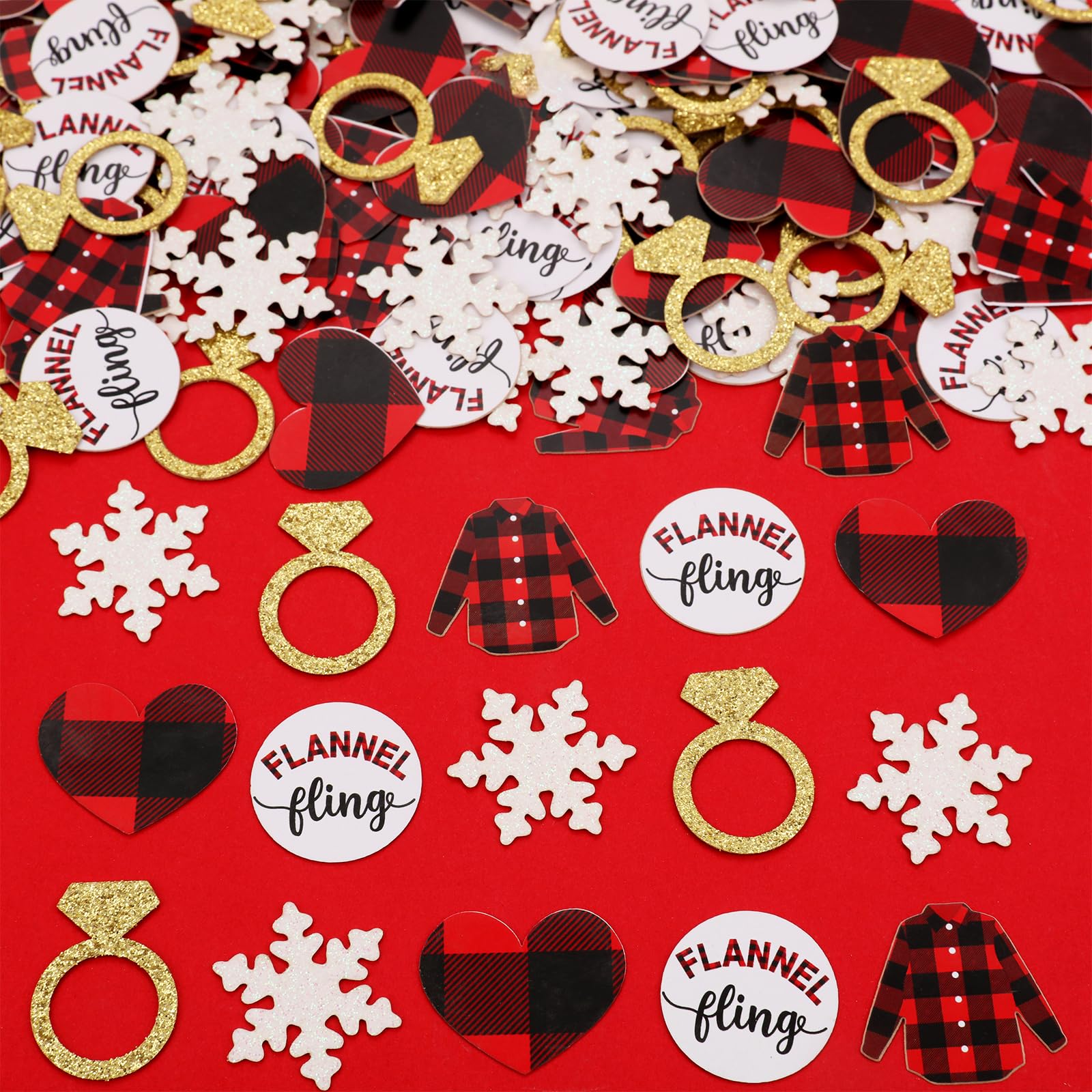 Cheereveal Flannel Fling Confetti Winter Bachelorette Decorations, 200Pcs Buffalo Check Plaid Flannel & Fizz Confetti for Bridal Shower Engagement Party Supplies