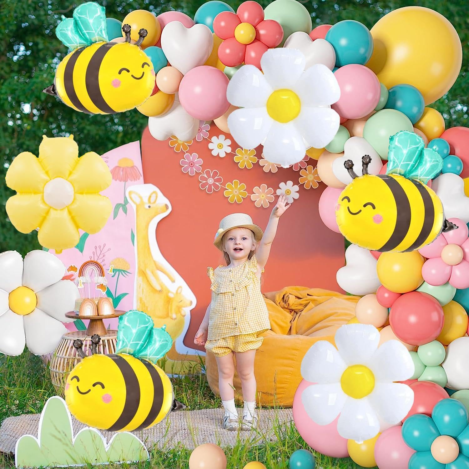 Jiahaoppx Bee Balloon Yellow and Black Bee Foil Mylar Balloons and Daisy Flower Balloons for Baby Shower Bee Themed Party Birthday Decoration Supplies 8 Pcs