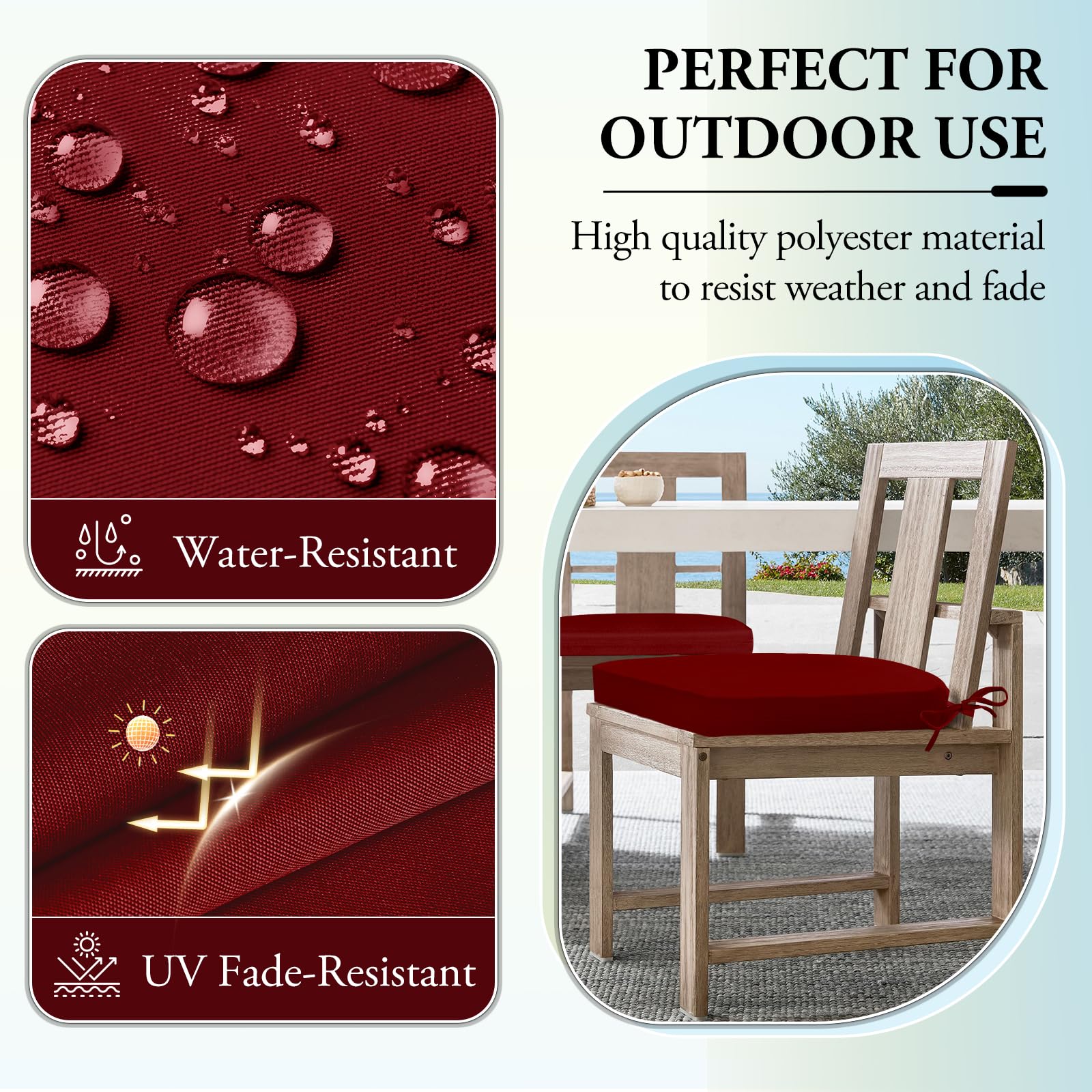 Wellsin Outdoor Chair Cushions for Patio Furniture - Patio Chair Cushions Set of 2 - Waterproof Round Corner Outdoor Seat Cushions 17"X16"X2", Burgundy