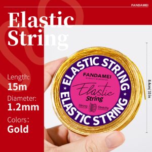 FANDAMEI 1.2mm Metallic Elastic String, Gold Stretch Cord for Craft Gift Jewelry Making, Elastic Cords Ribbon for Hair Braids, Elastic String for Bracelets, Beading Cord Stretchy Christmas Crafts DIY