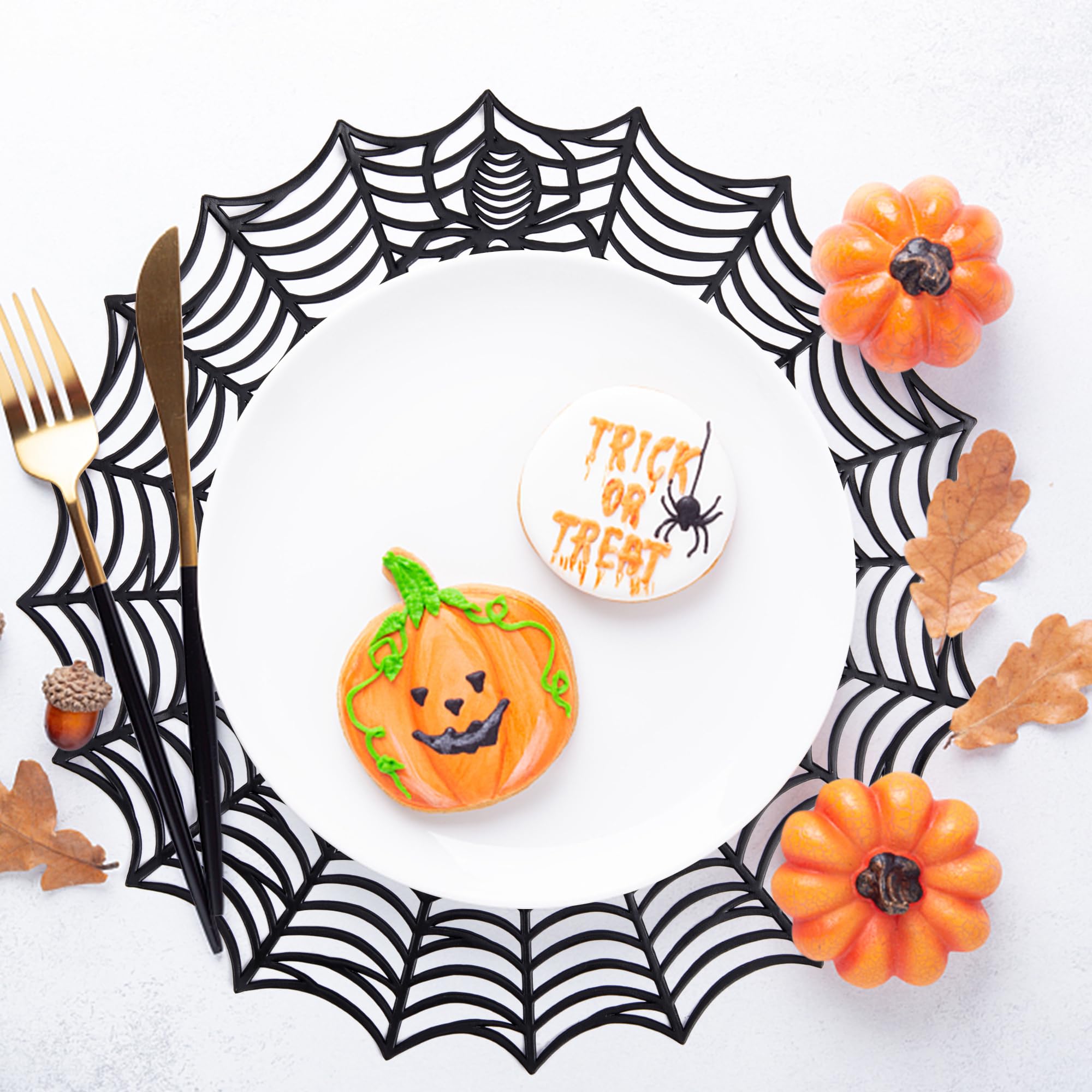 6 Pcs Halloween Spider Web Placemats- 15" Heat Insulation Halloween Placemats Spider Web Table Mats- Hollow Out Spiderweb Coasters Placemat for Dining Table Halloween Decoration