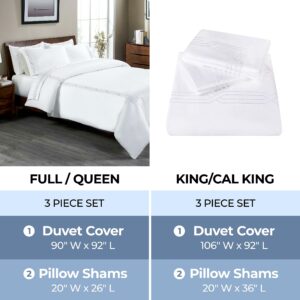 Superior Egyptian Cotton 1200 Thread Count Embroidered 3-Piece Duvet Cover Set, 1 Duvet Cover, 2 Pillow Shams, Bedding Essentials Decor, Soft Comforter Cover, King/California King, White-White