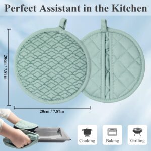 Tuff4ever Pot Holders Oven Mitts 2-in-1 with Non-Slip Silicone Grip, Heat Resistant Hot Pads for Kitchen Baking Cooking 8 Inches 2 Pcs - Green