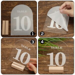 20pcs Acrylic Wedding Table Numbers with Stands, Acrylic Arch Table Numbers 1-20 White Printed Clear Table Numbers with Wood Bases for Wedding Reception Event Party Birthday Decoration