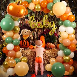 Fall Balloon Arch Garland Kit, 18" 10" 5" Retro Green Burnt Orange Gold Fall Balloons Decorations for Fall Baby Shower Decorations Autumn Thanksgiving Friendsgiving Party Decorations