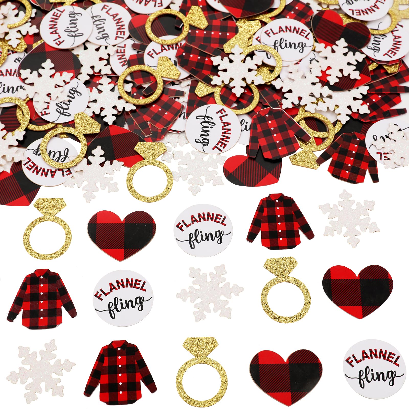 Cheereveal Flannel Fling Confetti Winter Bachelorette Decorations, 200Pcs Buffalo Check Plaid Flannel & Fizz Confetti for Bridal Shower Engagement Party Supplies