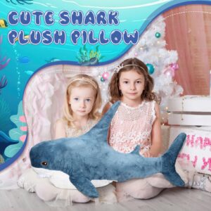 Libima Shark Plush 39 Inch Shark Stuffed Animal Jumbo Shark Toys Large Two in One Stuffed Shark Plush Toy Soft Dual Use Shark Pillow for Kids Boys Girls Room Decor (Dark Blue)