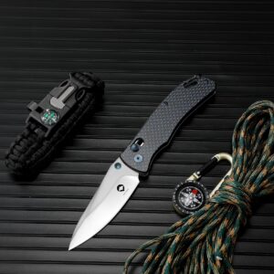 CNYJ Axis Lock Pocket Knife Everyday Carry Folding Knife Thumb Studs Manual Open Pocket Knives Carbon Fiber Handle EDC Knife with Deep Carry Pocket Clip For Men Women