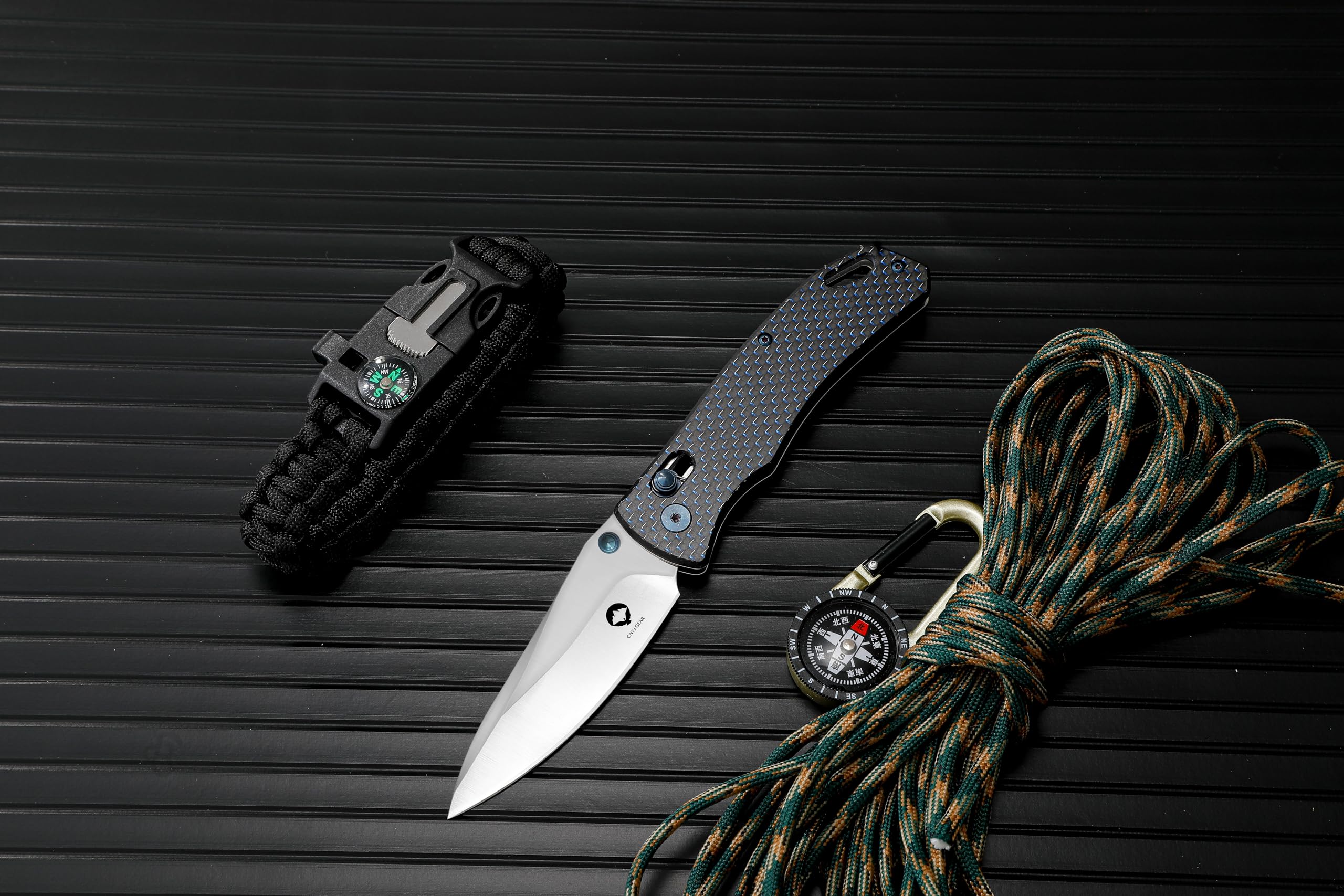 CNYJ Axis Lock Pocket Knife Everyday Carry Folding Knife Thumb Studs Manual Open Pocket Knives Carbon Fiber Handle EDC Knife with Deep Carry Pocket Clip For Men Women