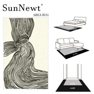 SunNewt 5x8 Rug Modern Abstract Area Rug Contemporary Striped Living Room Rug Stain Resistant Washable Rug Non-Shedding Bedroom Rug Non-Slip Low-Pile Floor Carpet for Dining Room Kitchen Home Office