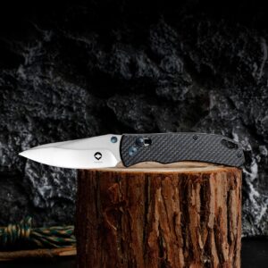 CNYJ Axis Lock Pocket Knife Everyday Carry Folding Knife Thumb Studs Manual Open Pocket Knives Carbon Fiber Handle EDC Knife with Deep Carry Pocket Clip For Men Women