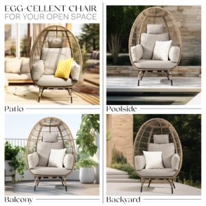 Bme Heavy Duty 500 Lbs Capacity Oversized Wicker Egg Chair for Outside, UV 2000 Hours Material with Non-discolouring Fabric Cushion, Durable Against Water, Weather