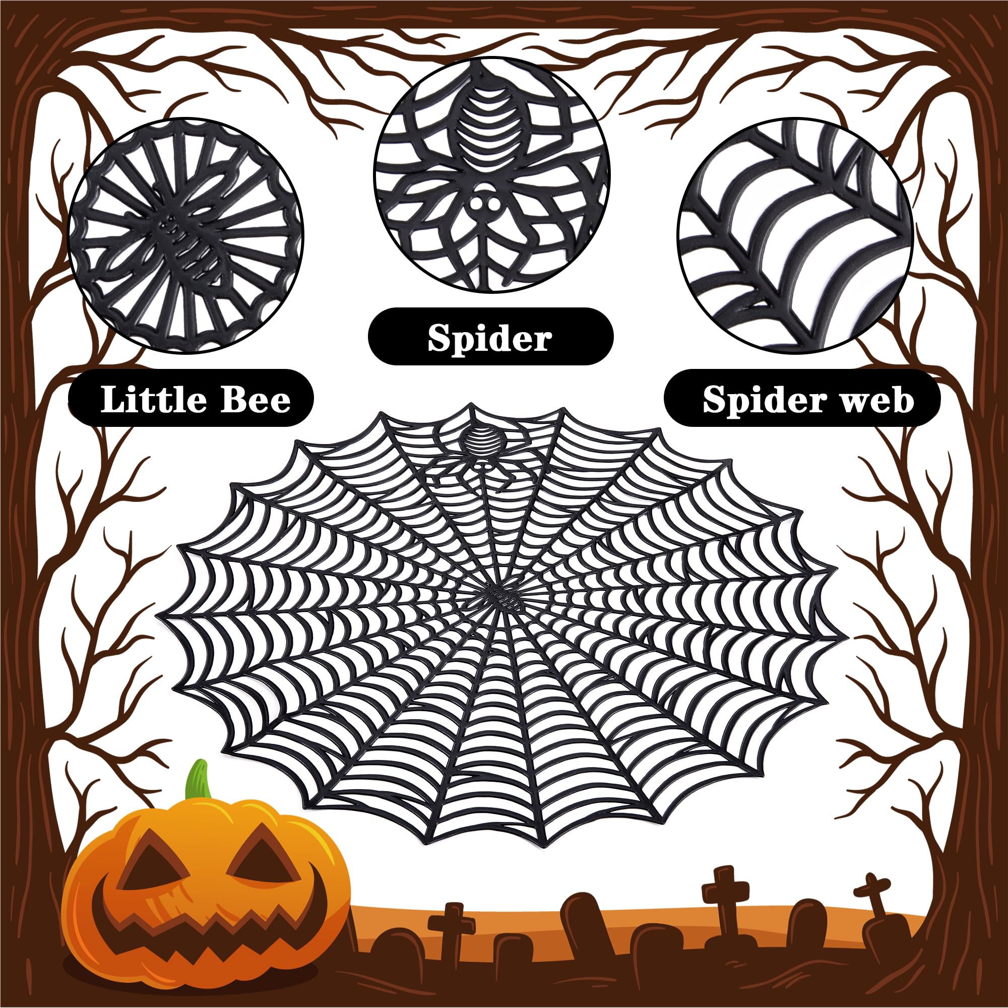 6 Pcs Halloween Spider Web Placemats- 15" Heat Insulation Halloween Placemats Spider Web Table Mats- Hollow Out Spiderweb Coasters Placemat for Dining Table Halloween Decoration