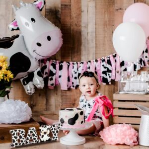 ANGOLIO Baby Cow Print Wooden Table Centerpieces, Cow Table Wooden Sign Letter Table Decoration Cow Theme Party Farm Animals Cow Cutouts for Children's Birthday Western Cowboy Baby Shower Party Favors