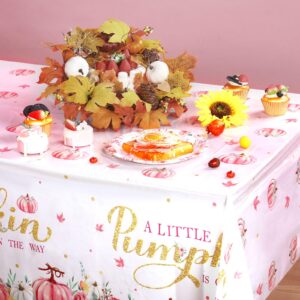 WovWeave 3 Pcs Pink Pumpkin Tablecloths Little Pumpkin Baby Shower Party Tablecloth Thanksgiving Pumpkin Plastic Tablecloth Fall Disposable Table Cover for Birthday Party Supplies Table Decorations