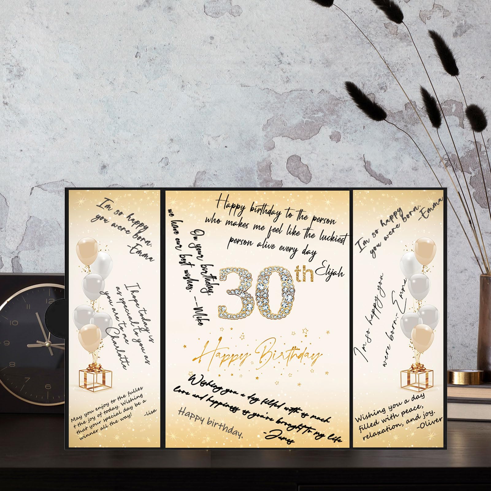 Crenics 30th Birthday Decorations for Her or Him, Creative 30th Birthday Guest Book Alternative, Black and Gold 30th Birthday Signature Book 18 x 12 inch, Great 30 Birthday Gifts for Men or Women