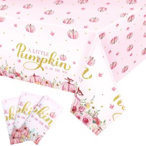 wovweave 3 pcs pink pumpkin tablecloths little pumpkin baby shower party tablecloth thanksgiving pumpkin plastic tablecloth fall disposable table cover for birthday party supplies table decorations