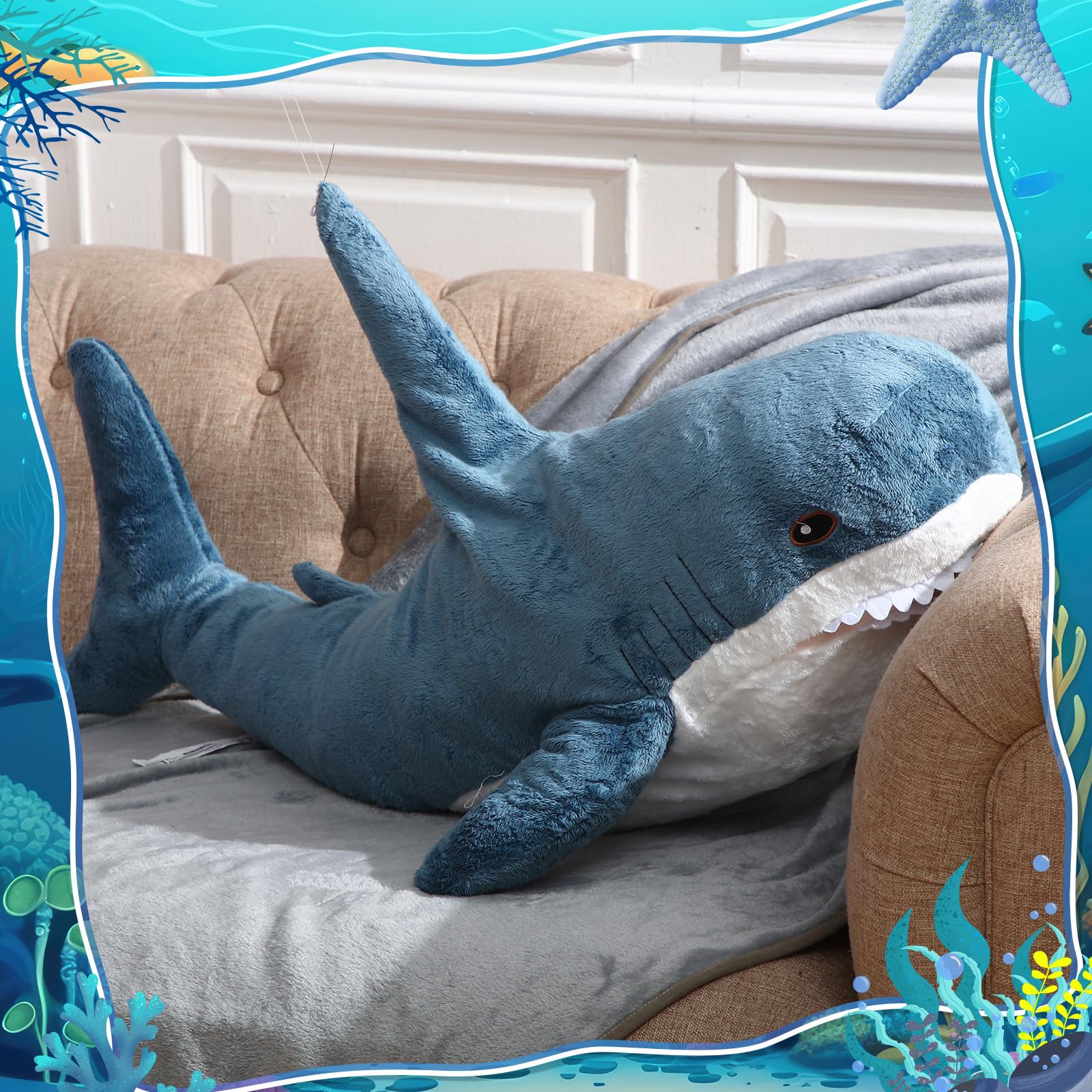 Libima Shark Plush 39 Inch Shark Stuffed Animal Jumbo Shark Toys Large Two in One Stuffed Shark Plush Toy Soft Dual Use Shark Pillow for Kids Boys Girls Room Decor (Dark Blue)