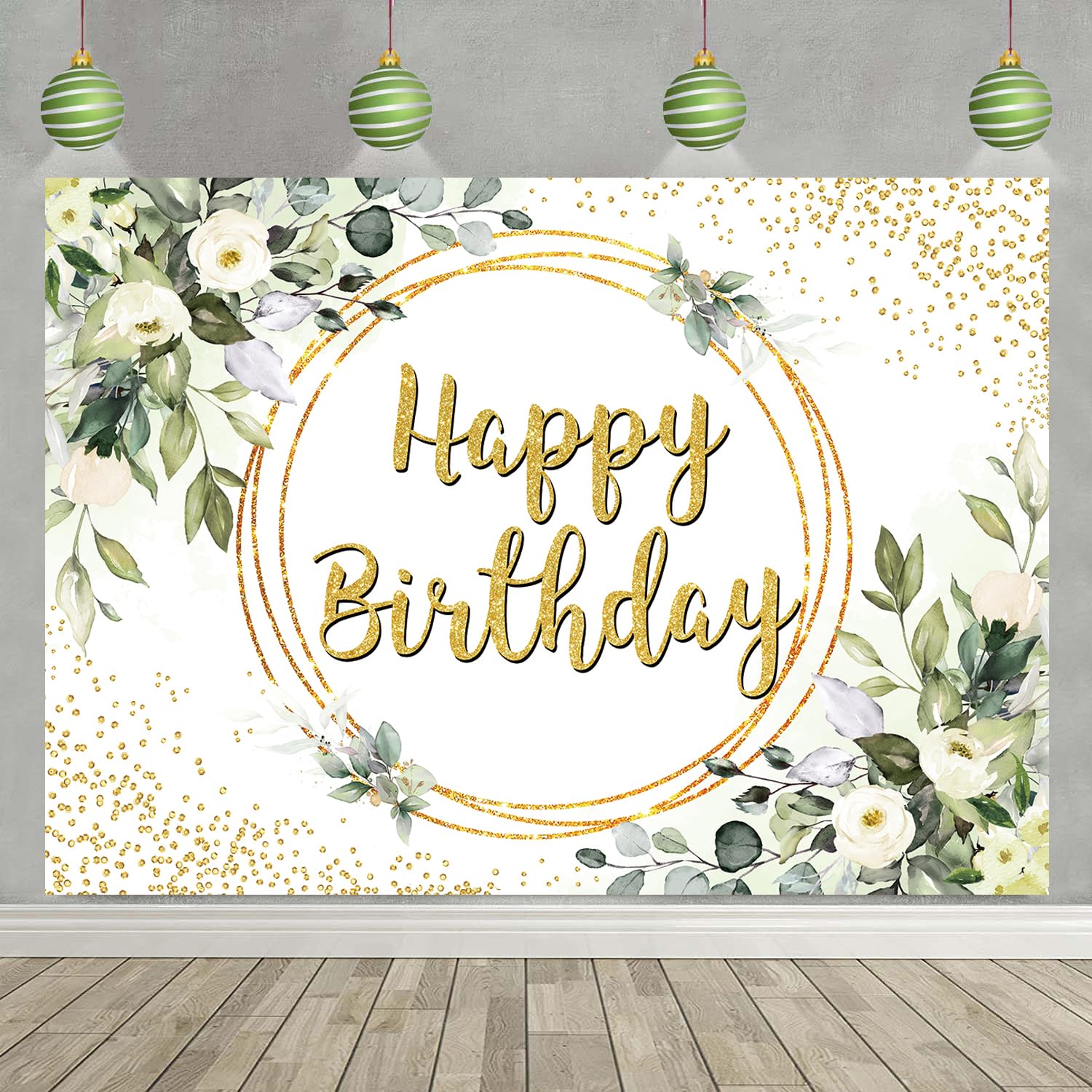 Green Happy Birthday Backdrop Greenery Succulent and Gold Eucalyptus Green Leaves Photography Background Jungle Boys Girl Women Baby Shower Birthday Party Decor Banner (7X5FT(82x59inch))