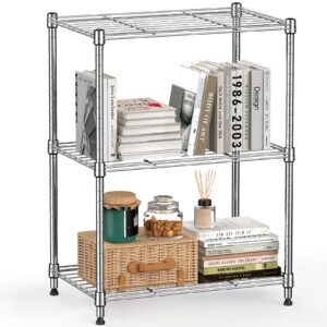 mzg 450 lbs wire storage shelving 3-tier utility shelving unit steel organizer wire rack for home,kitchen,office,chrome(11.8" d x 17.7" w x 26.3" h)