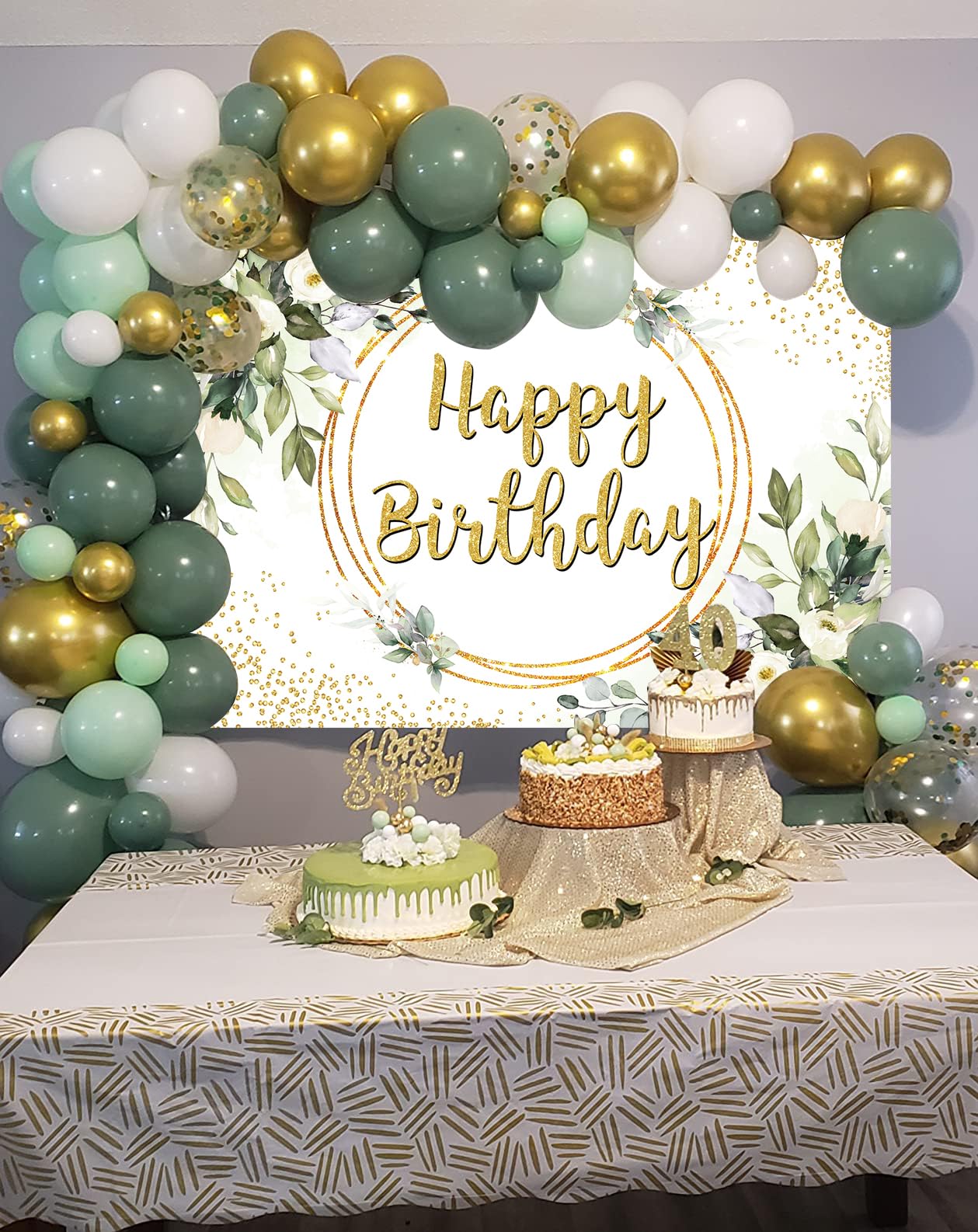 Green Happy Birthday Backdrop Greenery Succulent and Gold Eucalyptus Green Leaves Photography Background Jungle Boys Girl Women Baby Shower Birthday Party Decor Banner (7X5FT(82x59inch))