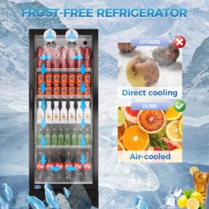 HIPOPLLER 8 Cu.Ft Commercial Display Refrigerator Glass Door Upright Merchandiser Fridge with LED Lightning, Beverage Cooler for Home Restaurant Office Grocery Stores, ETL Approved, Black