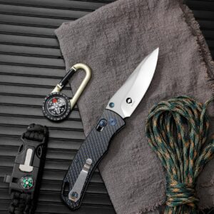 CNYJ Axis Lock Pocket Knife Everyday Carry Folding Knife Thumb Studs Manual Open Pocket Knives Carbon Fiber Handle EDC Knife with Deep Carry Pocket Clip For Men Women