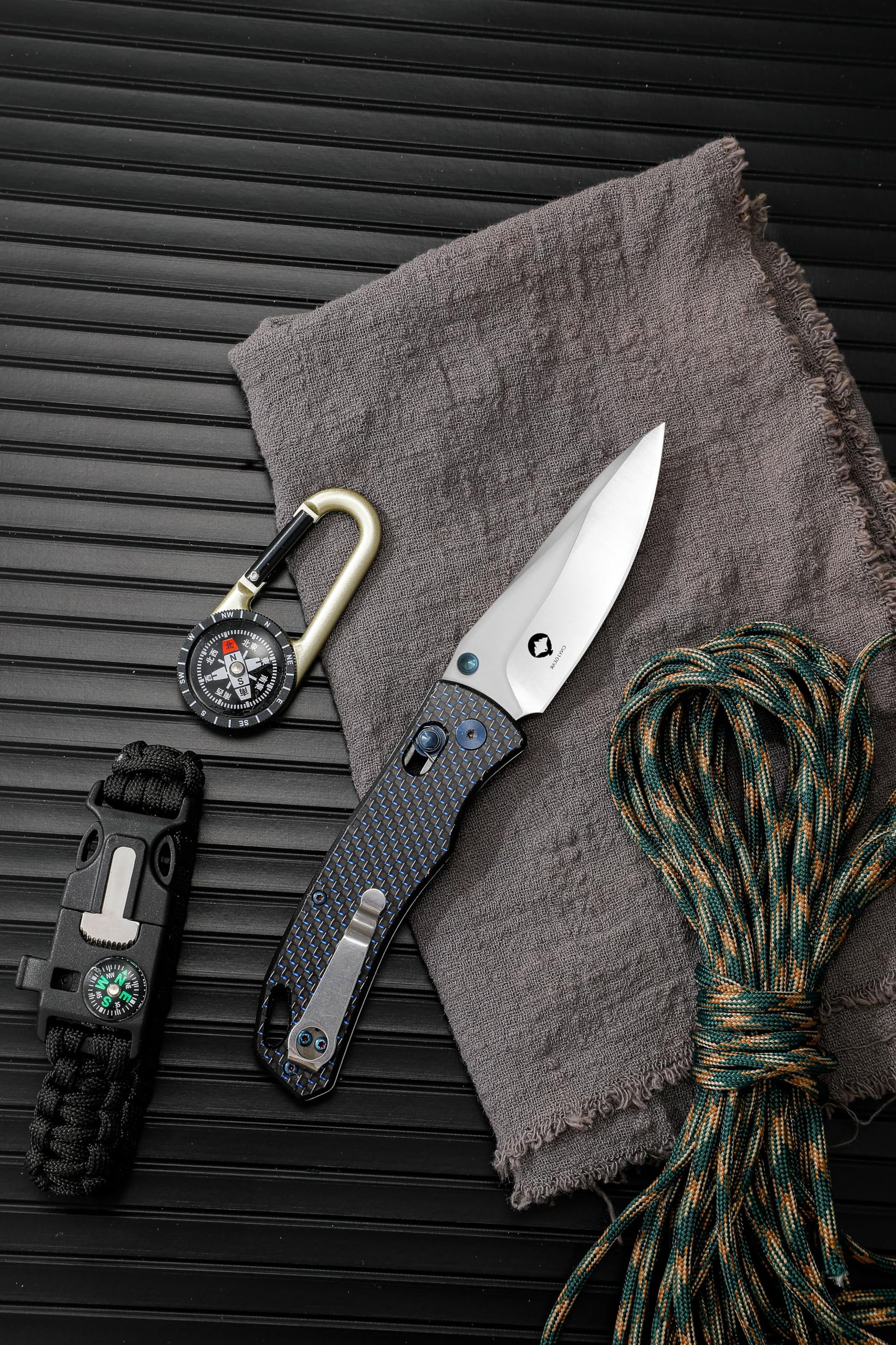 CNYJ Axis Lock Pocket Knife Everyday Carry Folding Knife Thumb Studs Manual Open Pocket Knives Carbon Fiber Handle EDC Knife with Deep Carry Pocket Clip For Men Women