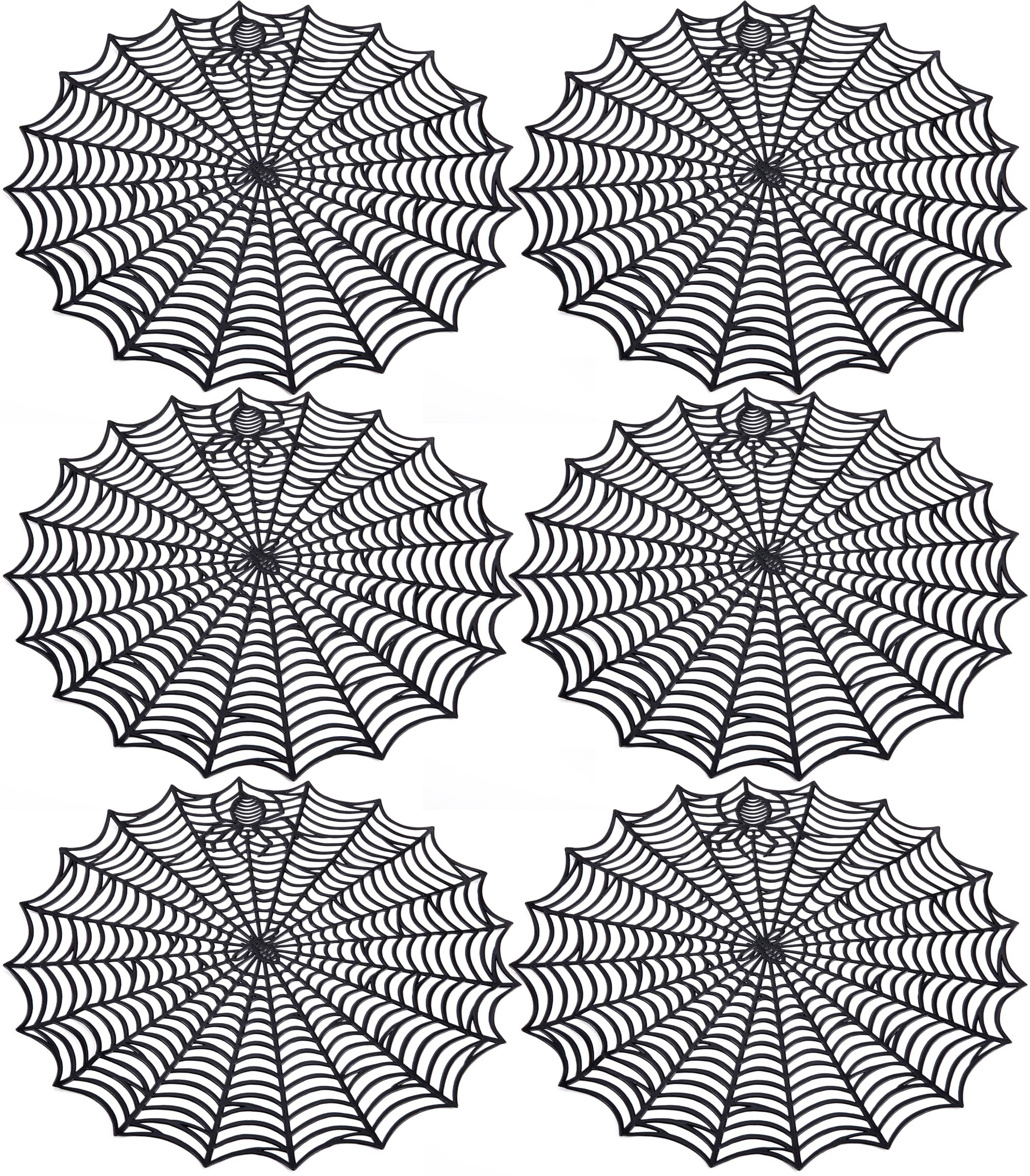 6 Pcs Halloween Spider Web Placemats- 15" Heat Insulation Halloween Placemats Spider Web Table Mats- Hollow Out Spiderweb Coasters Placemat for Dining Table Halloween Decoration