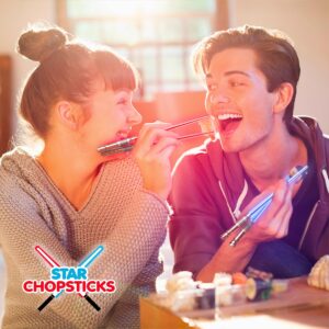 STAR CHOPSTICKS | FREE BOTTLE OPENER | 4 PAIRS DARK BOX | Lightsaber Chopsticks | Star Gifts and Toys for Kids | LED Light Up Reusable Safe Chopstick (4 PAIRS SET NEW)