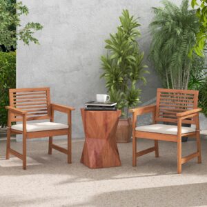 Tangkula Outdoor Dining Chairs Set of 4, Weather-Resistant Heavy Duty Slatted Wood Patio Chairs with Soft Padded Cushions, for Deck, Garden, Poolside, Balcony (4, Off White)