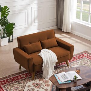 Tornama 48" Small Loveseat Sofa, Mid Century Modern Love Seat Couch, 2 Seat Tufted Couches with Throw Pillows for Living Room, Apartment, Bedroom and Small Spaces, Orange