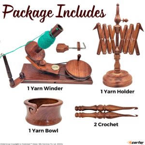 Carfar Wooden Yarn Winder Complete Set for Knitting and Crocheting Handmade Natural Wood Yarn Winder Combo