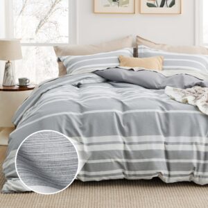 Bedsure Queen Duvet Cover Grey White Striped - Super Soft Cationic Dyed Duvet Cover for Kids with Zipper Closure, 3 Pieces, Includes 1 Reversible Duvet Cover (90"x90") & 2 Pillow Shams, NO Comforter