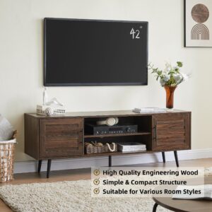 EDYO LIVING 65" Mid Century Modern TV Stand, Wood TV Stand with Storage Cabinet and Open Shelf for Televisions up to 65", Entertainment Center, TV Console Table for Living Room, Dark Walnut