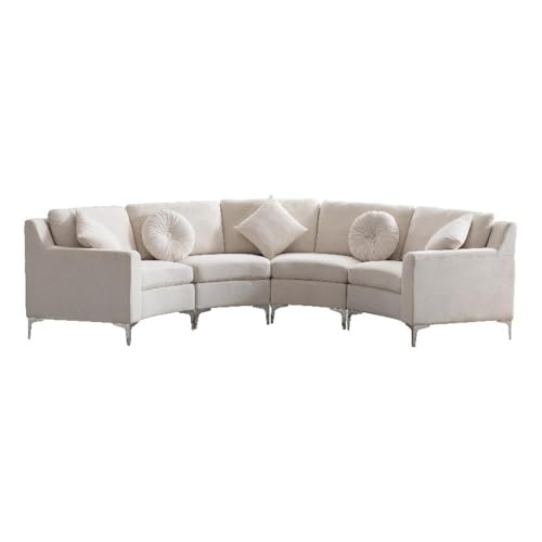 Pemberly Row 136" Symmetry Curved Modern Velvet Sectional Sofa in Beige