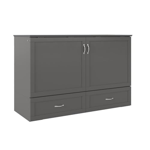 AFI, Raleigh Modern Queen Solid Wood Murphy Bed Chest with Mattress in Grey