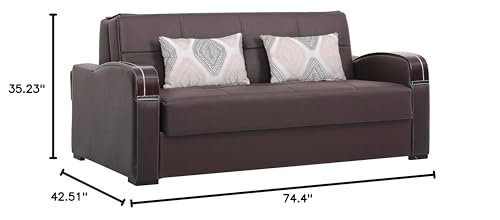 Sweethome Stores 74" Pull Bed with Storage, Firm, Faux Leather, 650 lbs Capacity, Sleeper Sofa, Futon for Living Room or Home Office Convertible Couch, DormirClack Sofabed, Brown PU