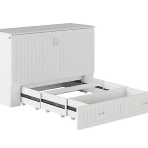 AFI, Aspen Mid-Century Modern Queen Solid Wood Murphy Bed Chest with Mattress in White