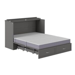 AFI, Raleigh Modern Queen Solid Wood Murphy Bed Chest with Mattress in Grey