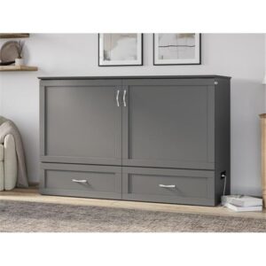 AFI, Raleigh Modern Queen Solid Wood Murphy Bed Chest with Mattress in Grey