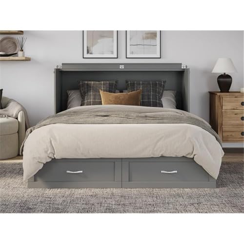 AFI, Raleigh Modern Queen Solid Wood Murphy Bed Chest with Mattress in Grey