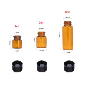 SKYPRO 5ml Mini Amber Glass Bottles with No-Hole Plugs and Cap for Essential Oils, Chemistry Lab Chemicals, Colognes & Perfumes(10Packs)