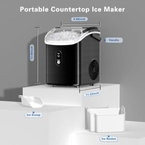 Nugget Ice Makers Countertop with Soft Chewable Pellet Ice, Pebble Ice Maker Machine with Self-Cleaning, 35.5Lbs/24Hrs, One-Click Operation, Ice Basket/Ice Scoop for Home/Office/Bar, Black