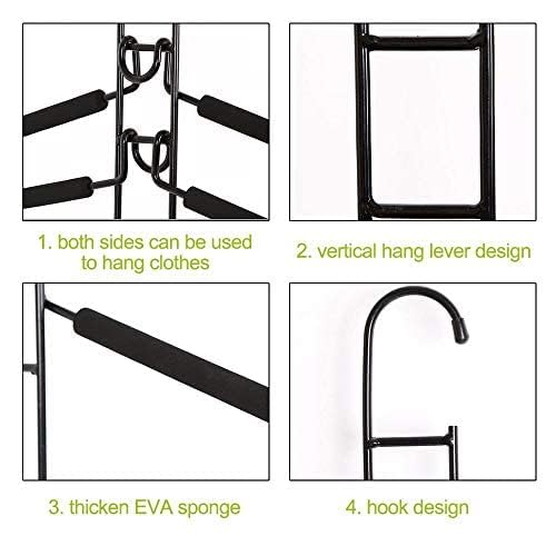 2 Pack Clothes Hangers, 5 in 1 Hangers Space Saving, Heavy Duty Non-Slip Hangers with Padded Foam, Closet Organizer for Shirt,Pant,Coat,Suit (Black)