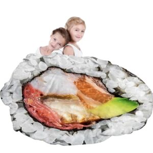 ARESD Flannel Fleece Blanket Sushi Roll Wrap Blanket Round Throw Blanket Funny Realistic Food Round Blanket Novelty Food Throw Blanket Sushi Roll 59 Inches