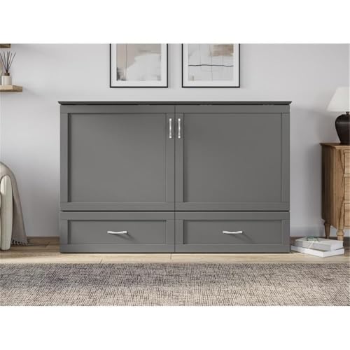 AFI, Raleigh Modern Queen Solid Wood Murphy Bed Chest with Mattress in Grey