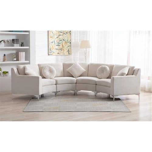 Pemberly Row 136" Symmetry Curved Modern Velvet Sectional Sofa in Beige