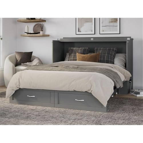 AFI, Raleigh Modern Queen Solid Wood Murphy Bed Chest with Mattress in Grey